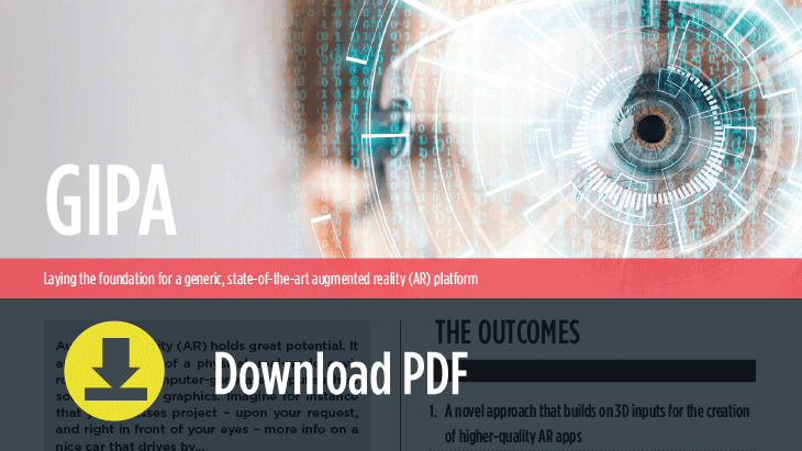 GIPA leaflet cover with stylized eye and download banner GIPA leaflet cover with a stylized eye and digital interface graphics, plus a Download PDF banner