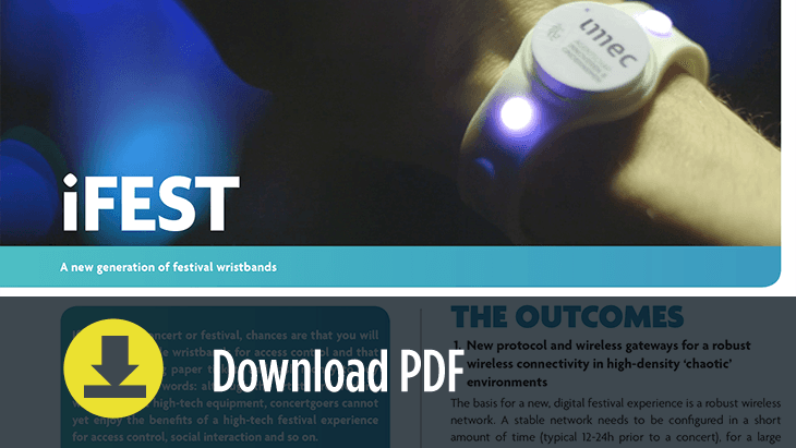 ifest-download Festival wristband with a glowing sensor and imec logo beside the iFEST title