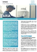 imec-icon-project-ARIA_2 ARIA leaflet cover showing a technician wearing AR glasses while inspecting equipment, with text about augmented reality for industrial maintenance