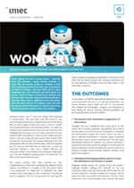 imec-icon-wonder-leaflet-download Omslag van de WONDER-folder met de humanoïde robot Zora en de projecttitel.