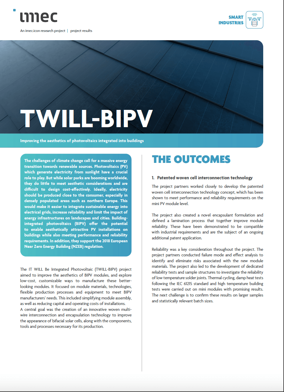 TWILL-BIPV%20leaflet TWILL-BIPV leaflet cover with a dark blue solar panel roof graphic and imec branding