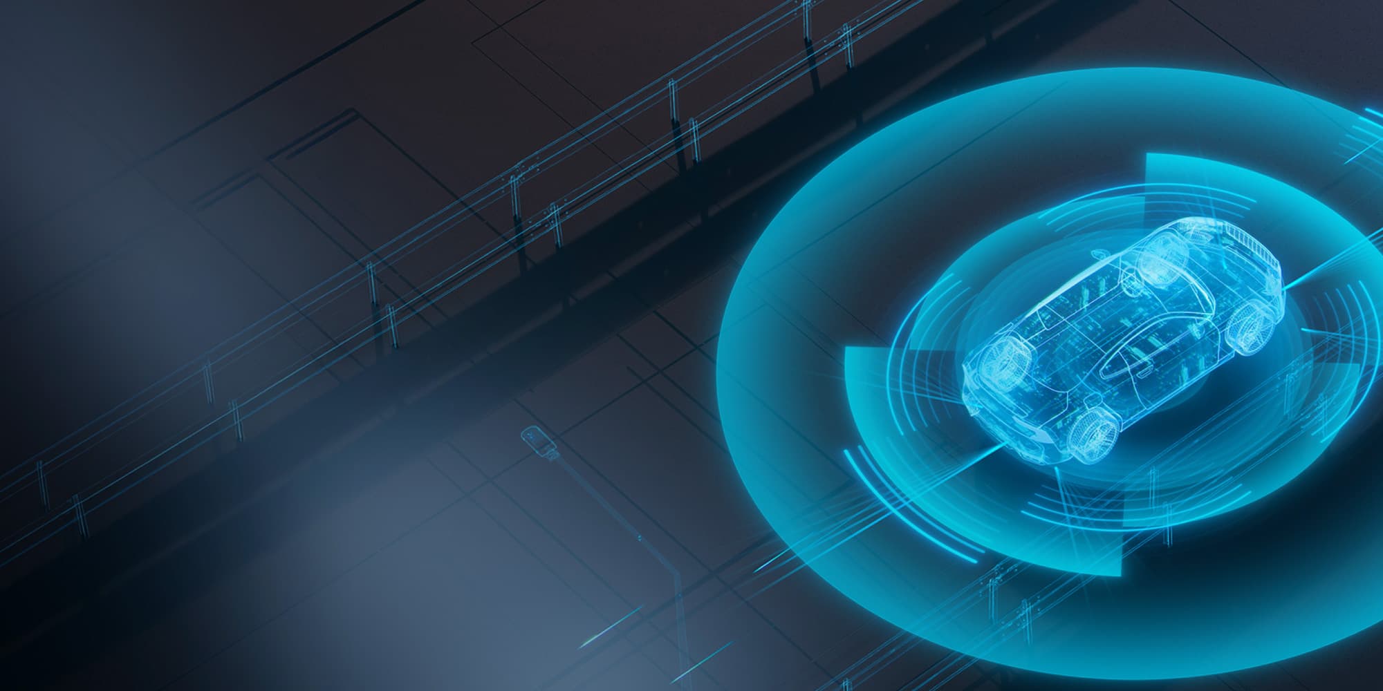 imec-Germany Glowing digital car illustration inside a blue circuit-style ring on a dark background