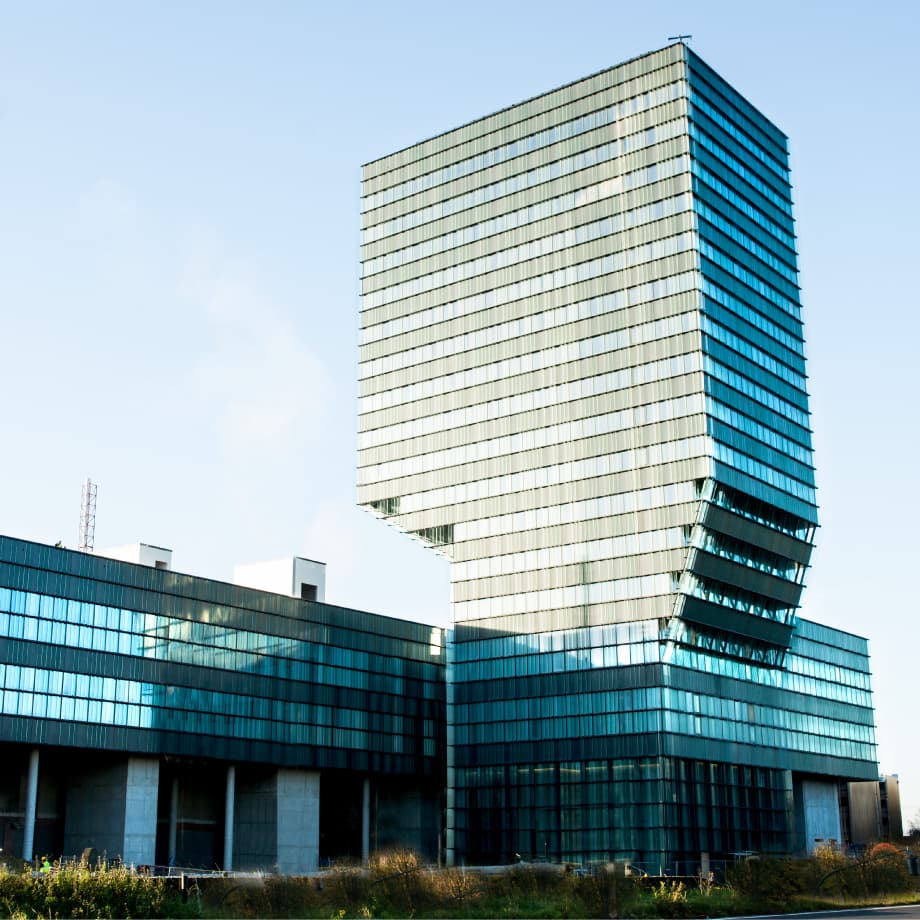 Imec-research imec research building exterior with a distinctive glass tower