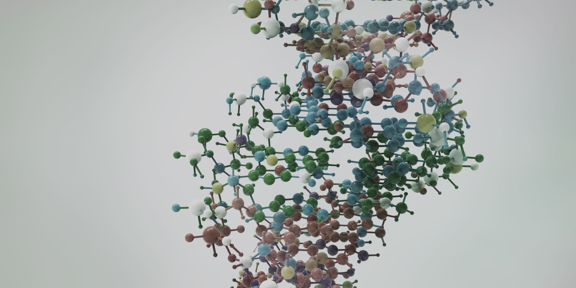 03-POC-Sequencing_1 Colorful DNA double helix model against a light background