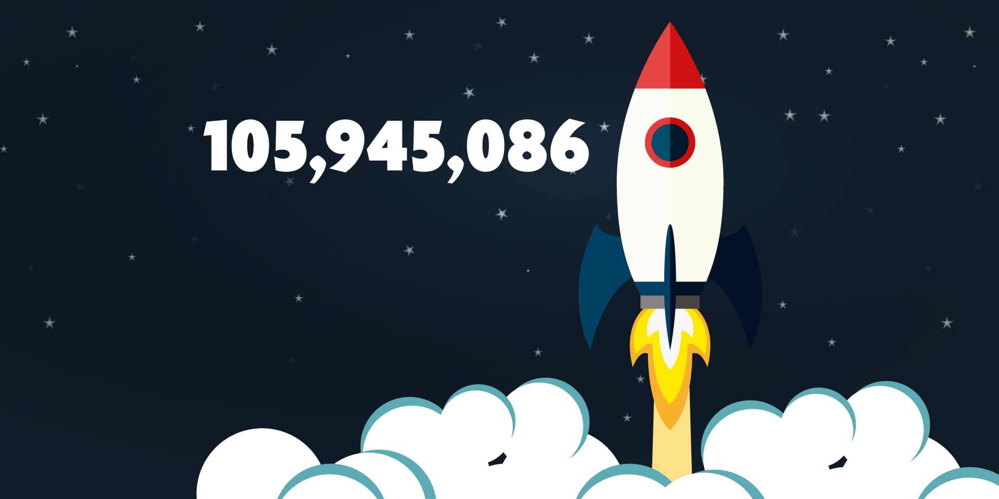 100million_visual_1 Rocket launch graphic with the number 105,945,086 against a starry background