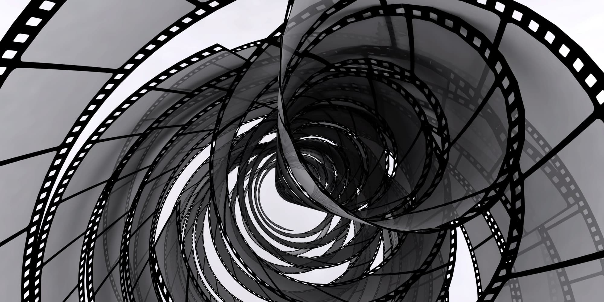 6.-LA-imaging_1 Abstract spiral of overlapping film strips forming a tunnel-like pattern