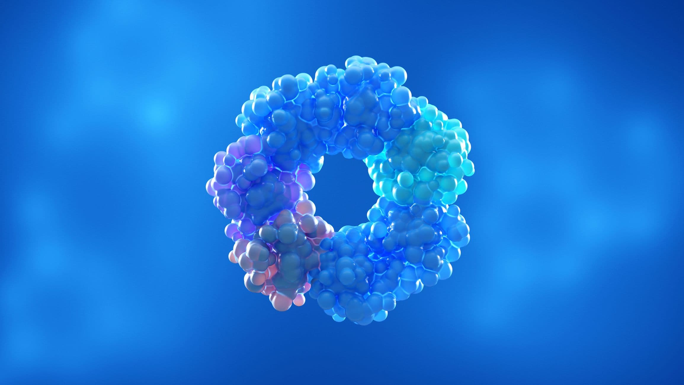 Abstract 3D protein structure Abstract blue 3D protein structure made of clustered spheres on a blue background