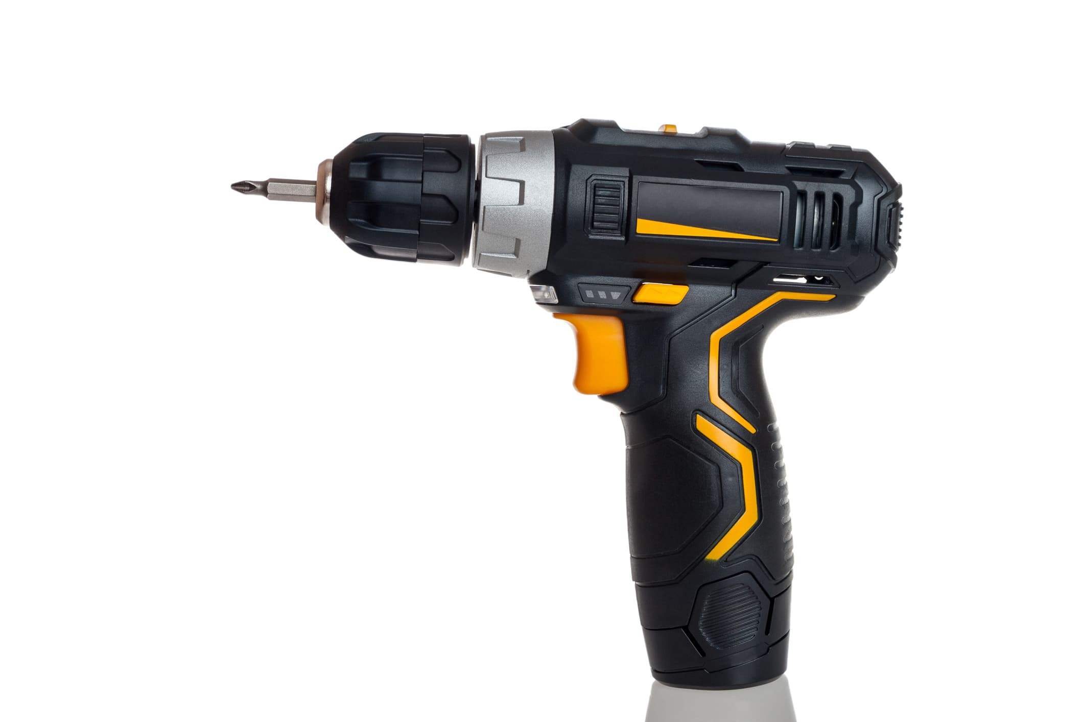 ASIC%20precision%20tool Cordless drill standing on a white background, symbolizing a precision tool