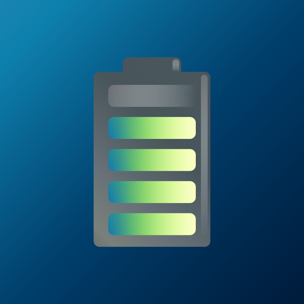 batt_blue Gestileerd smartphonebatterijpictogram op een blauwe achtergrond