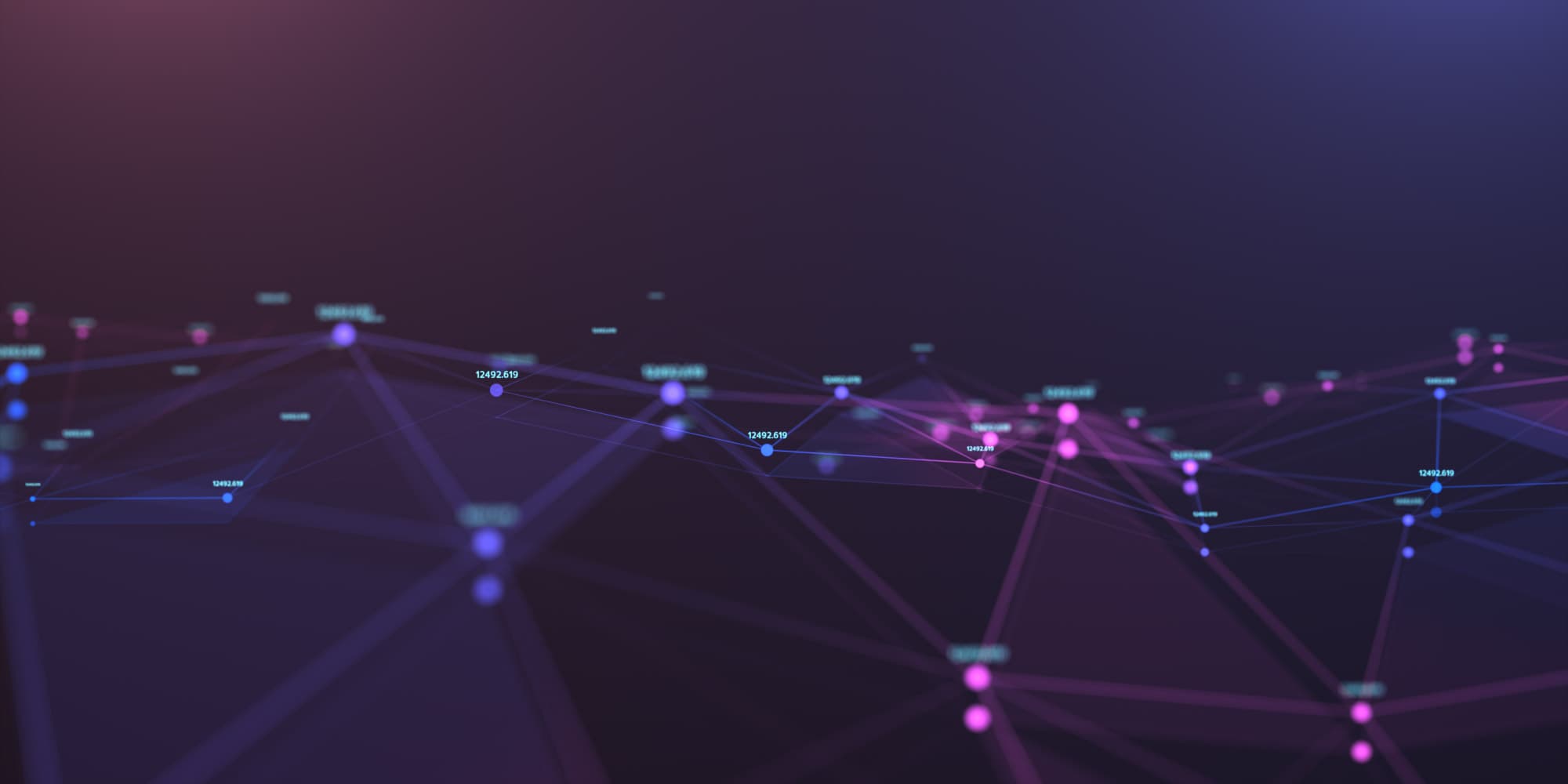 deterministic-networking Abstract network graph with connected glowing nodes and lines on a dark purple background