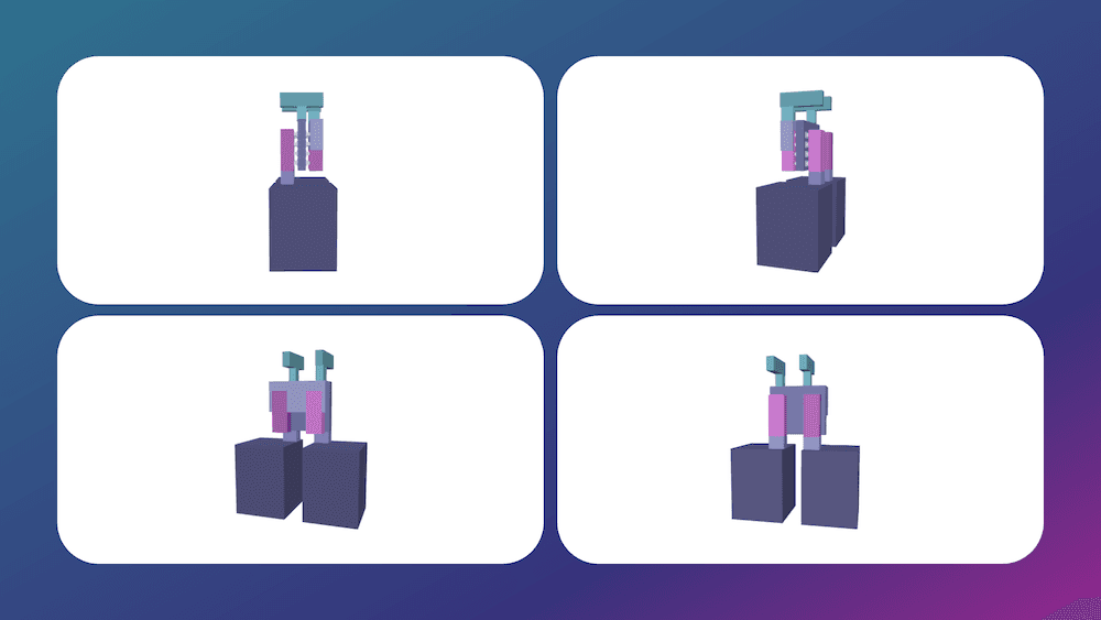 four 3d device structure diagrams showing stacked nanosheets Four 3D A14 device structure diagrams showing stacked nanosheets and backside routing
