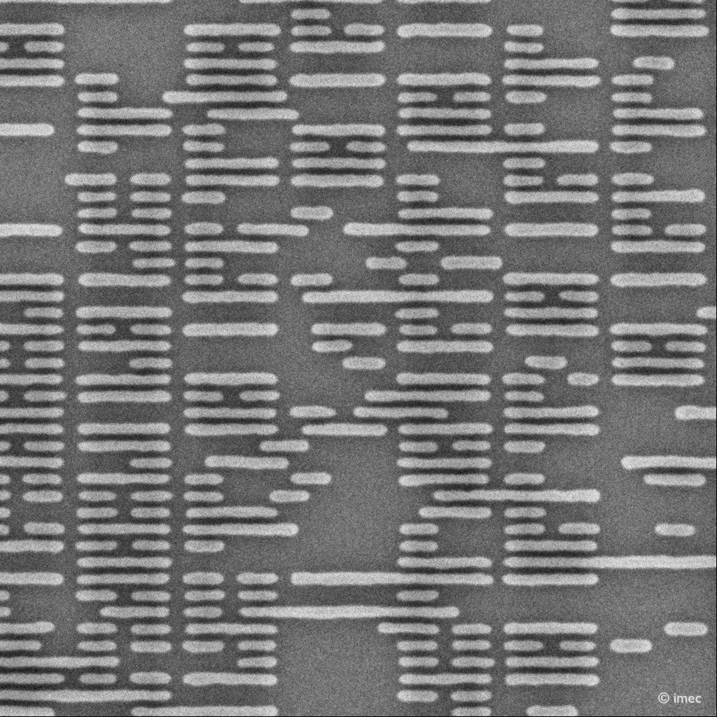 Microscopy pattern of dense horizontal semiconductor lines Grayscale microscopy pattern of dense horizontal line structures on a semiconductor surface