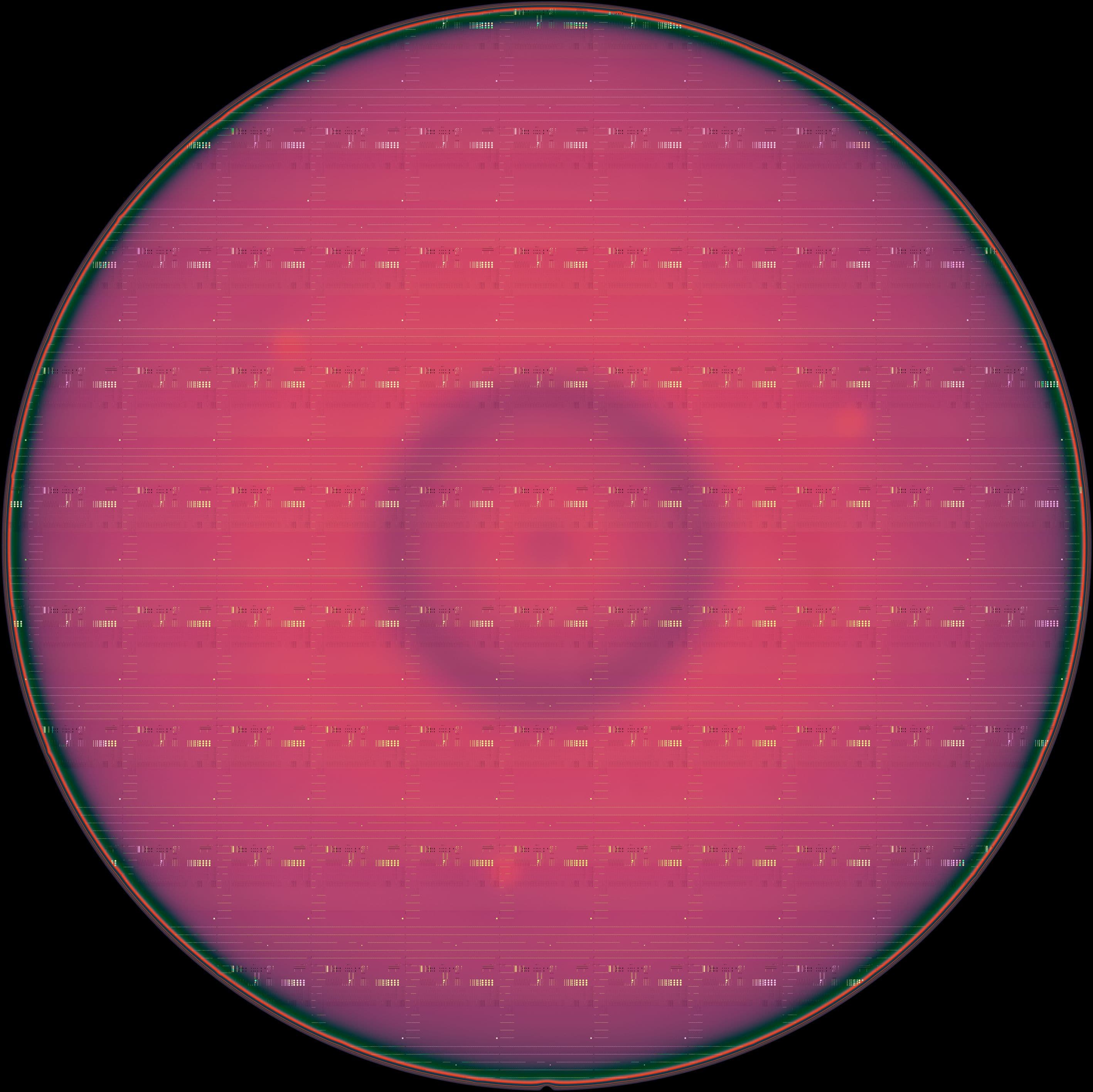 GaN-on-Si 300mm wafer view from above 300mm GaN-on-silicon wafer viewed from above