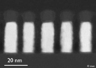 TEM image of 16 nm pitch Ru lines after etching TEM image of 16 nm pitch Ru lines after Ru etch