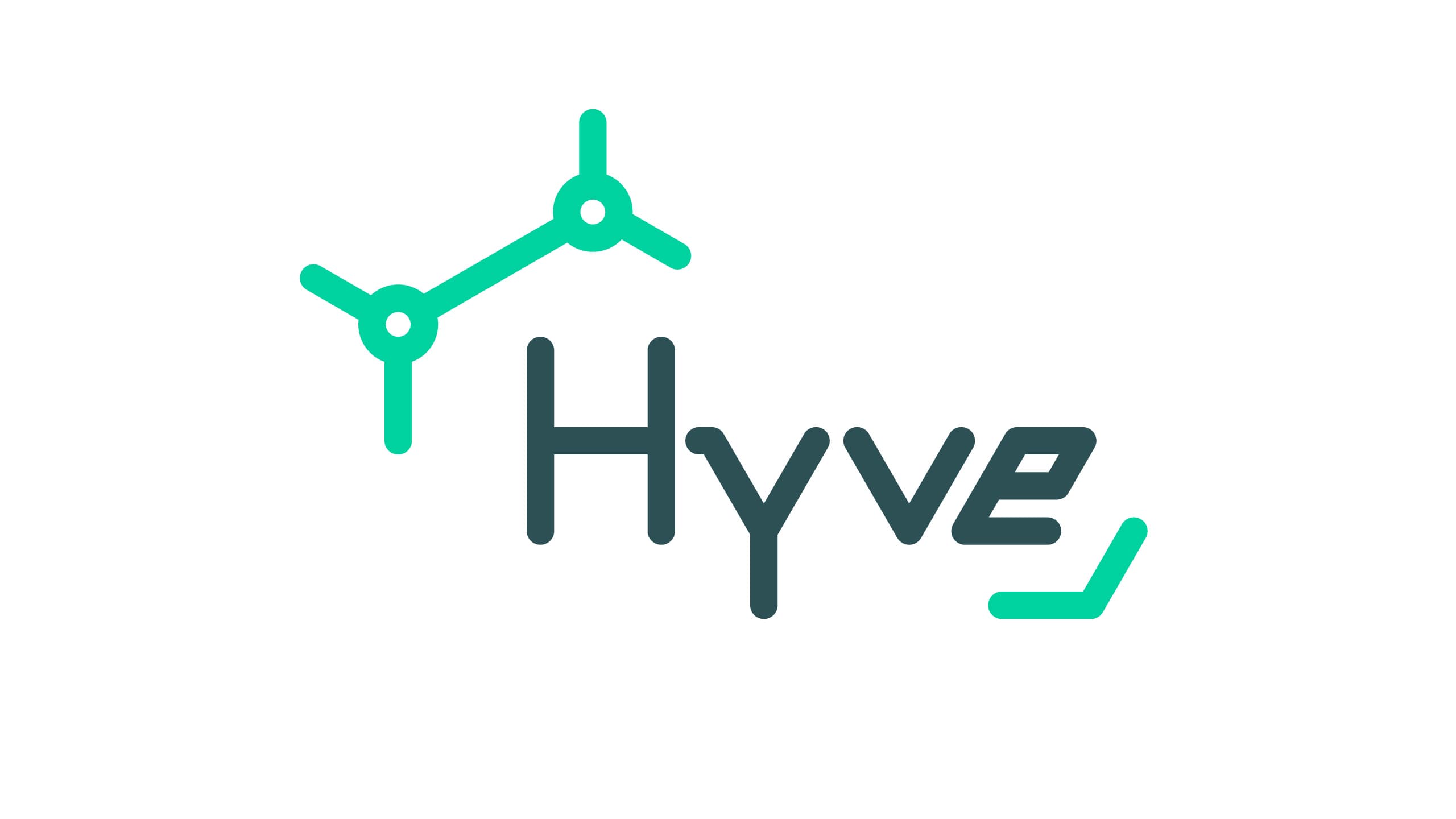 Hyve logo with hydrogen molecule icon Hyve logo with a stylized hydrogen molecule icon and the word Hyve