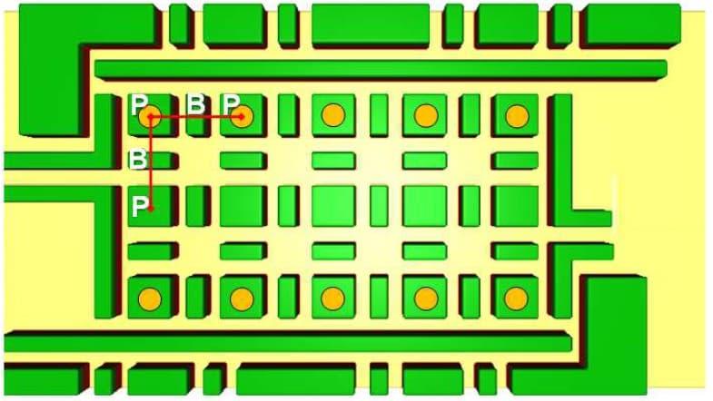 Figure%206%20-%20Trilinear%20single%20gate%20array Diagram of a 3x5 trilinear single-gate quantum dot array with plunger and barrier gates.