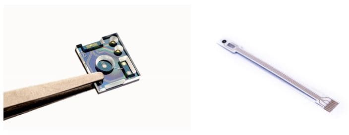 Two versions of fluid sensors Two versions of the fluid sensor: a chip on silicon and a bendable film sensor