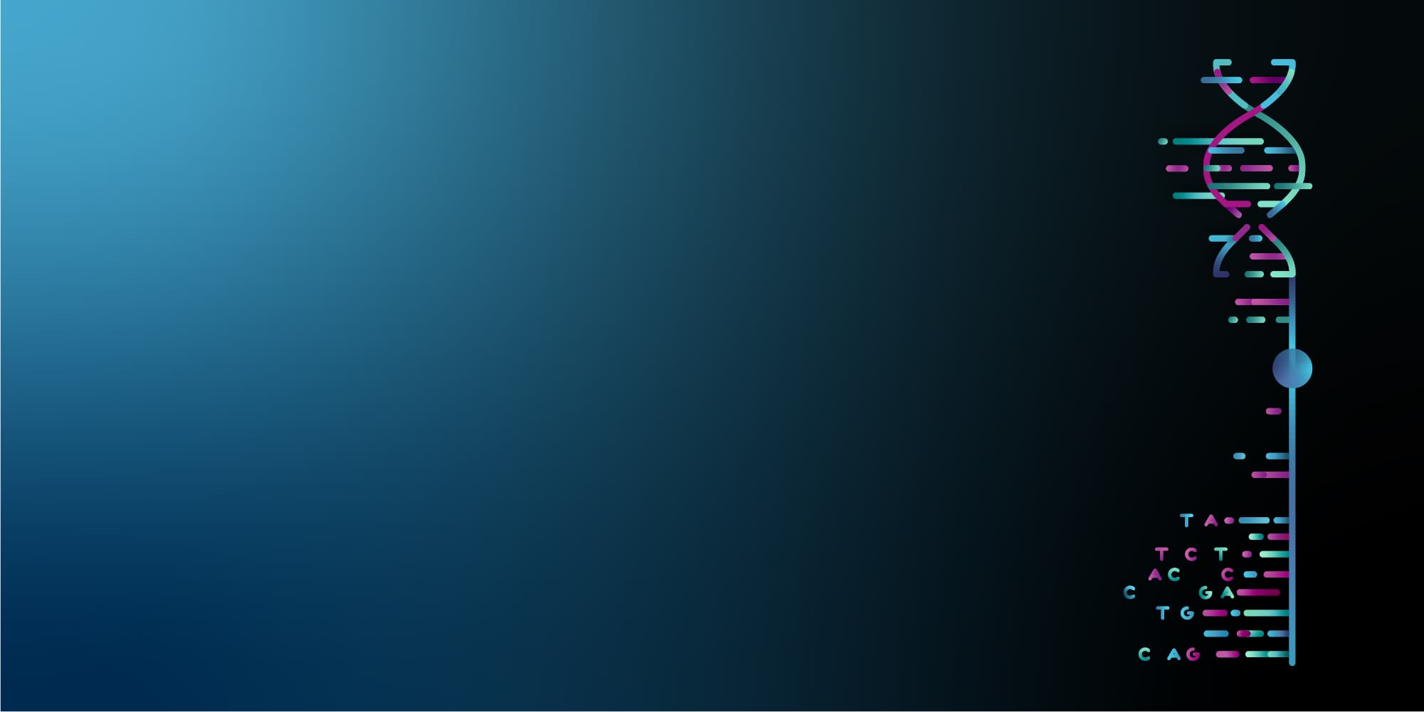 Genomics_header%20image%20site_final Stylized DNA helix with colored gene-letter accents on a dark blue gradient background