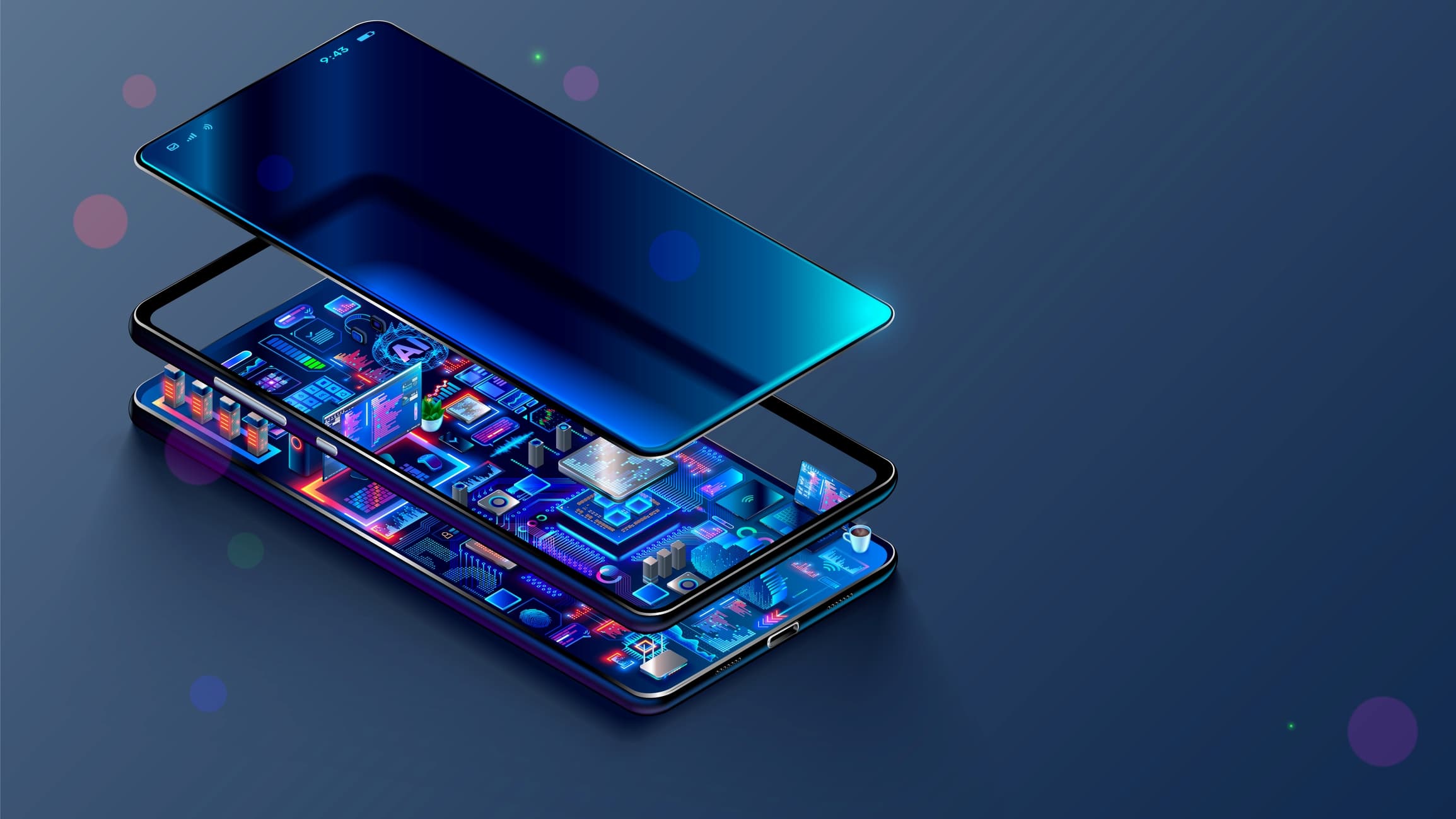GettyImages-1411379001 Uit elkaar gehaald smartphone met oplichtende interne chip- en circuitlagen