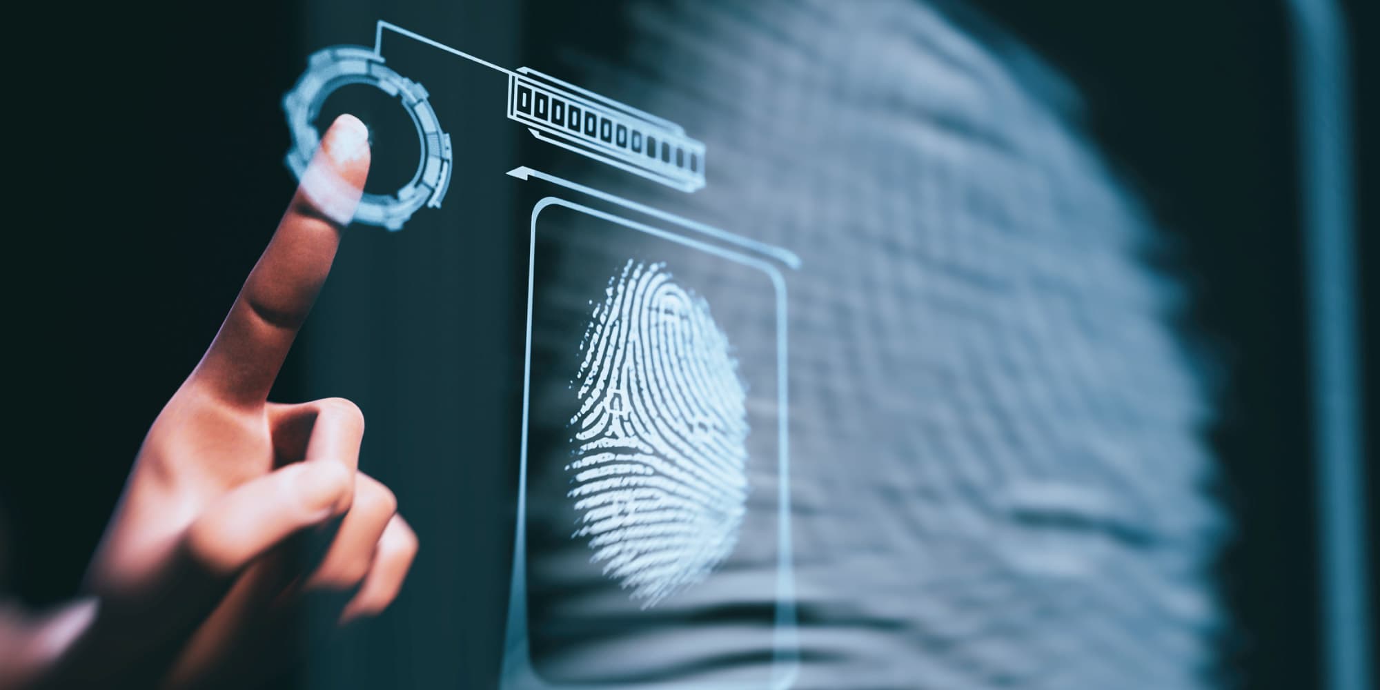 haptic Finger touching a fingerprint scanner with haptic interface graphics