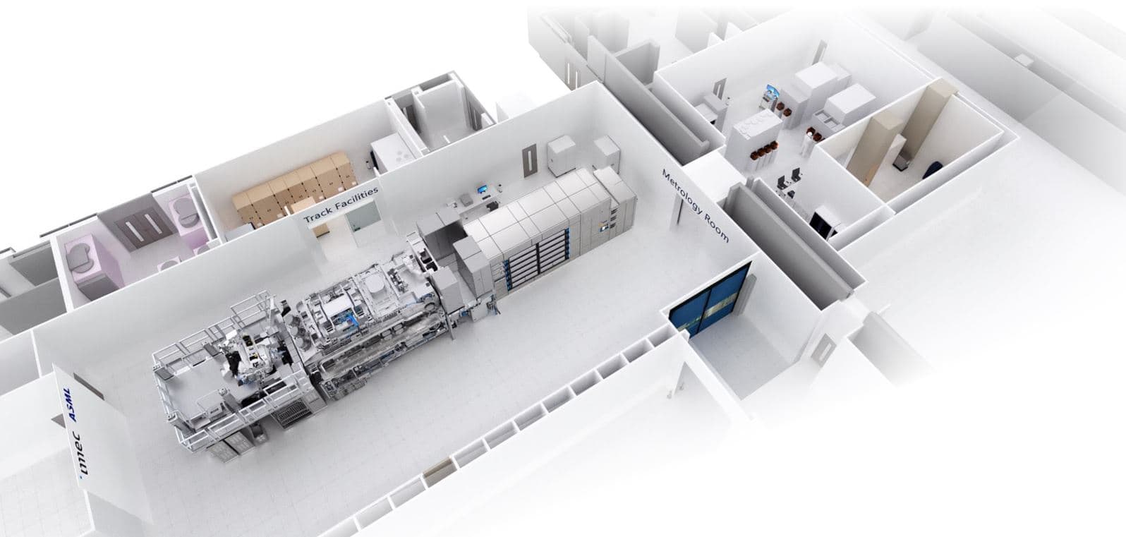 3D layout of cleanroom with ASML EUV lithography system 3D layout of a cleanroom with a large ASML EUV lithography system and metrology room
