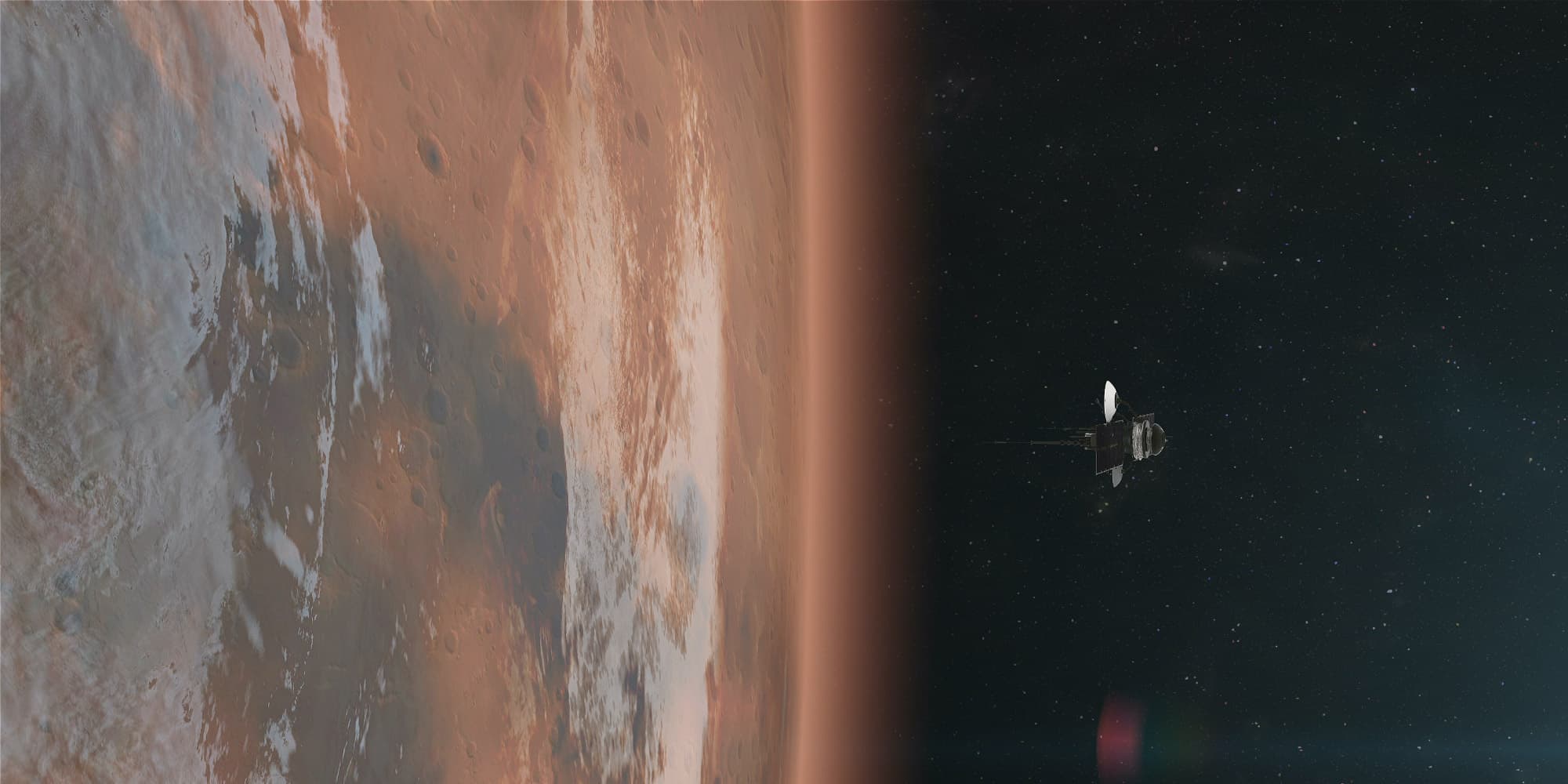 hyperspectral-header Mars seen from space with a small satellite orbiting nearby