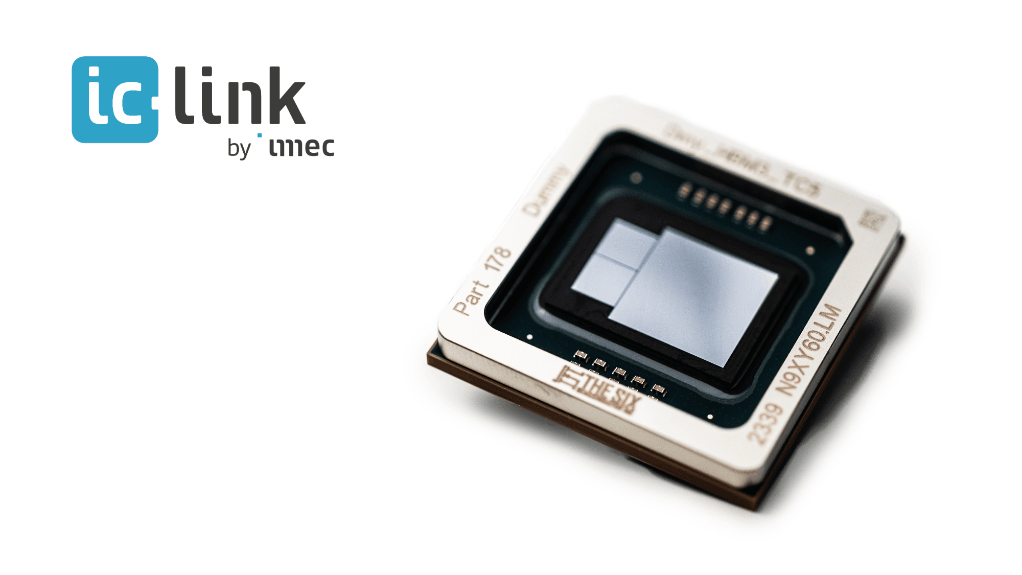 IC-Link%20TSMC%203DFabric%20Allience IC-Link by imec logo beside a semiconductor chip package on a white background