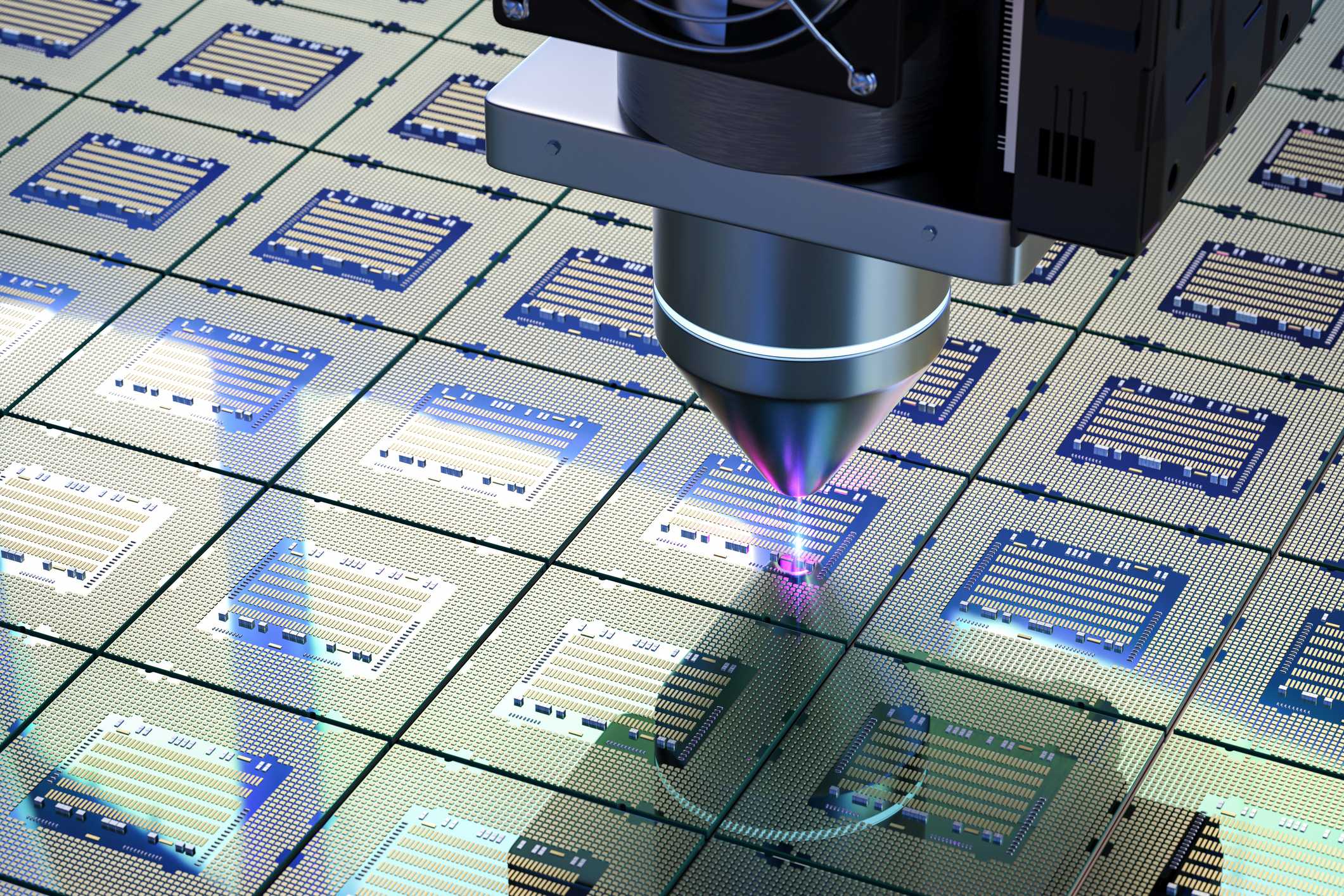 IC-Link Automated tool aligning over a wafer patterned with chip layouts during semiconductor manufacturing