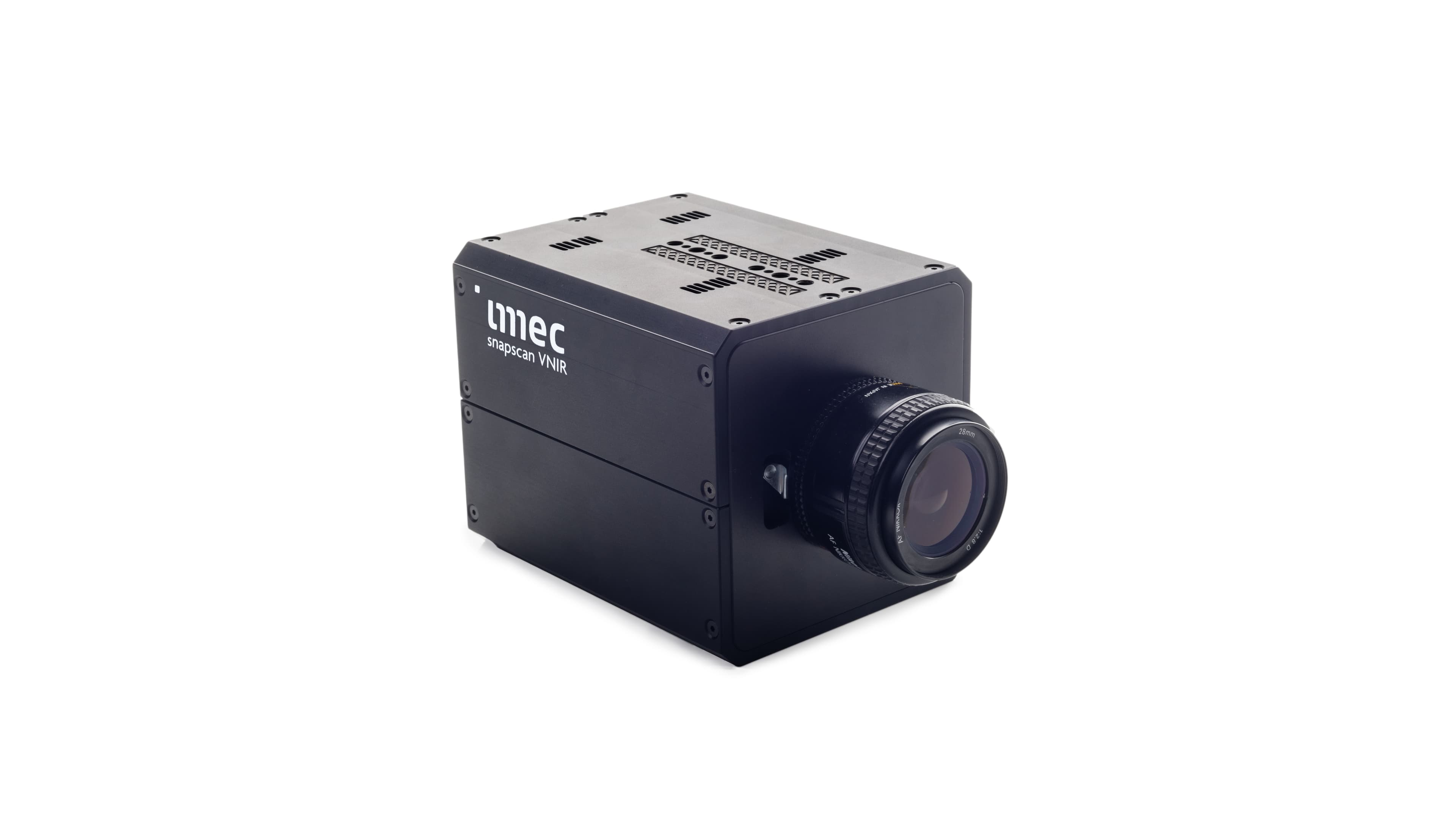 Image-3_Imec%20HSI%20Snapshot imec SNAPSCAN VNIR hyperspectral camera with attached lens on a white background
