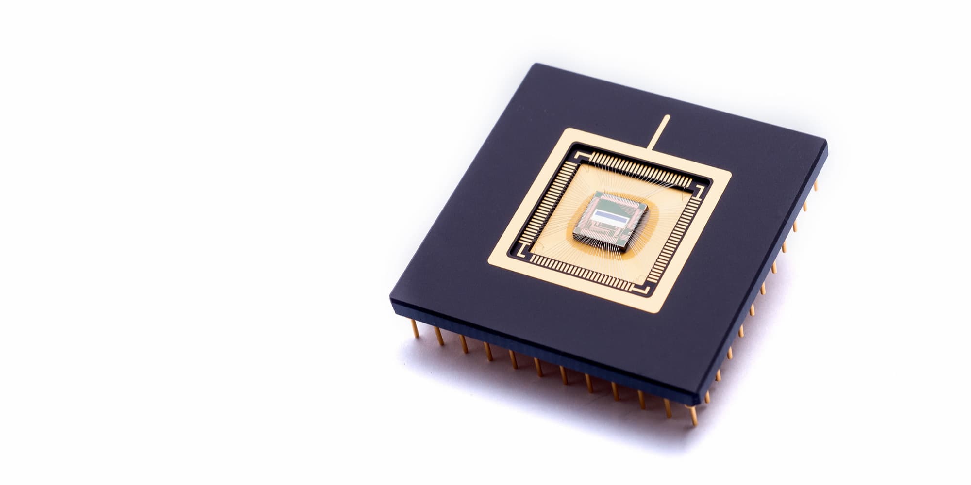 imec-ccd-cmos-imager_1 Specialty CMOS image sensor chip in a black package with gold pins on a white background