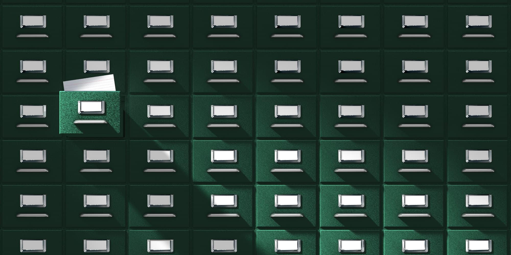 imec-magazine-2018-september-04-chipmemory_1 Rows of memory-chip drawers, with one open drawer holding a note card, symbolizing storage growth.