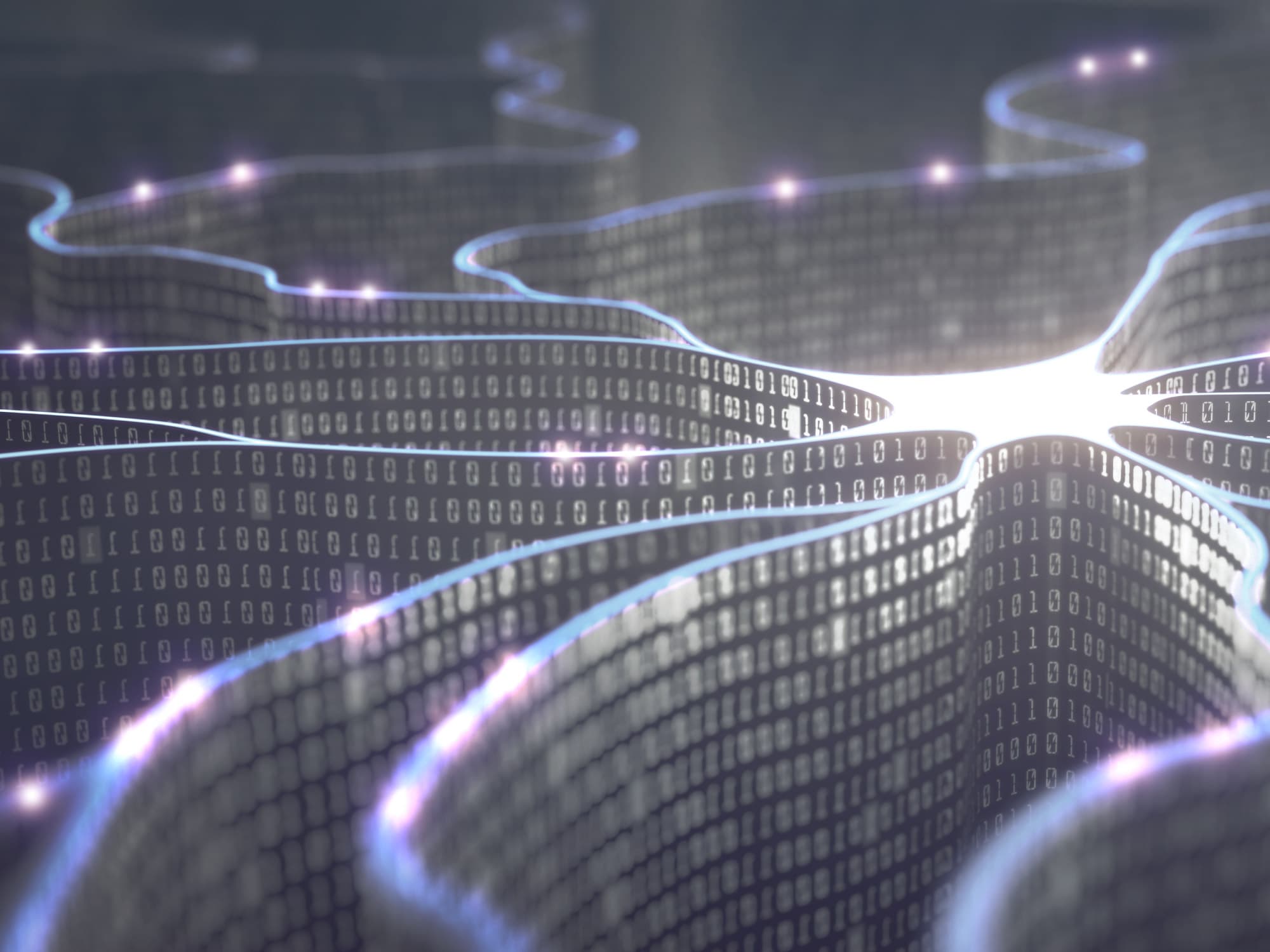 imec-magazine-jan-nano_1 Abstract digital landscape of glowing binary streams forming interconnected semiconductor-like pathways