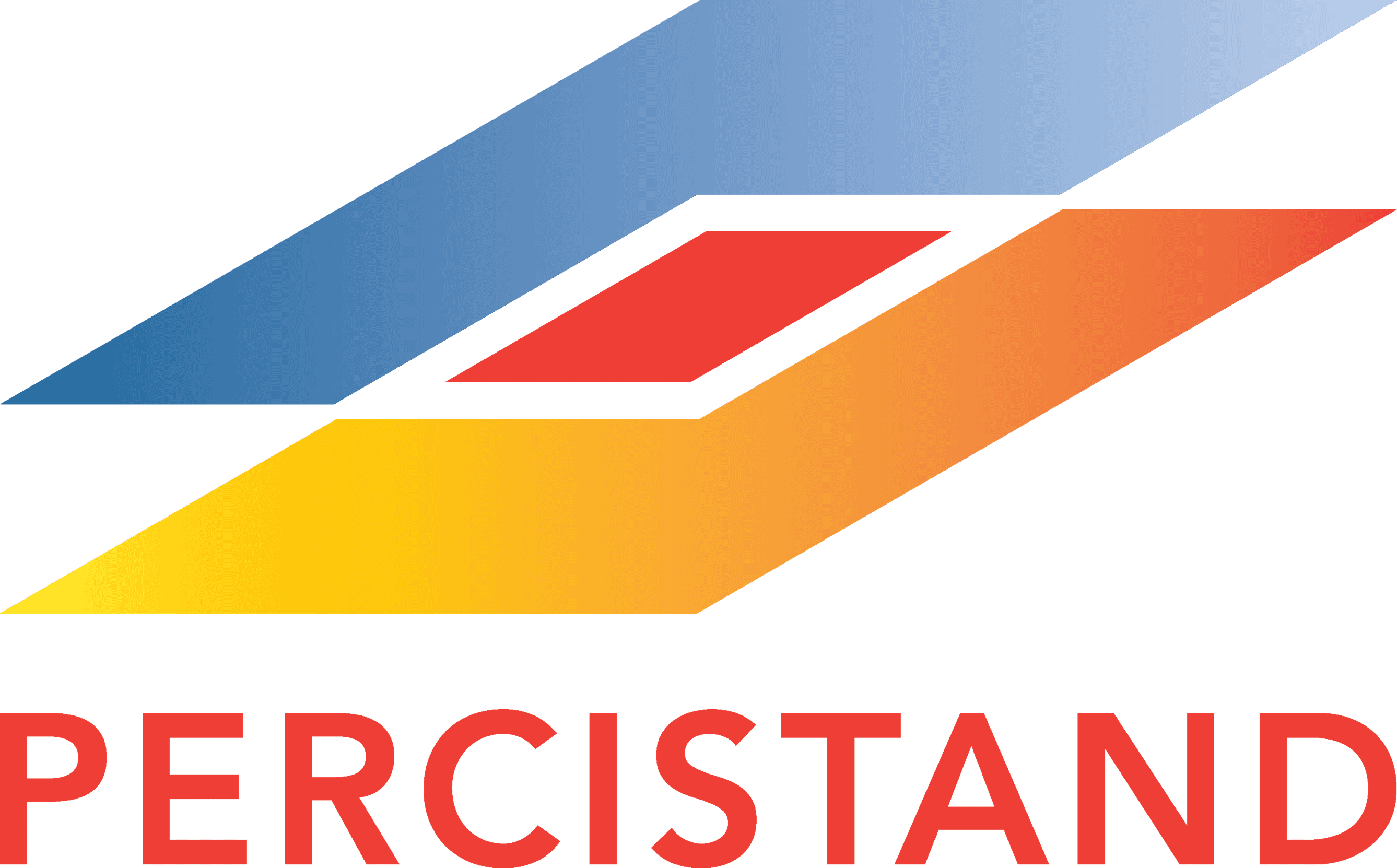 logo_PERCISTAND PERCISTAND-projectlogo op een zwarte achtergrond met blauwe, rode, gele en oranje geometrische vormen