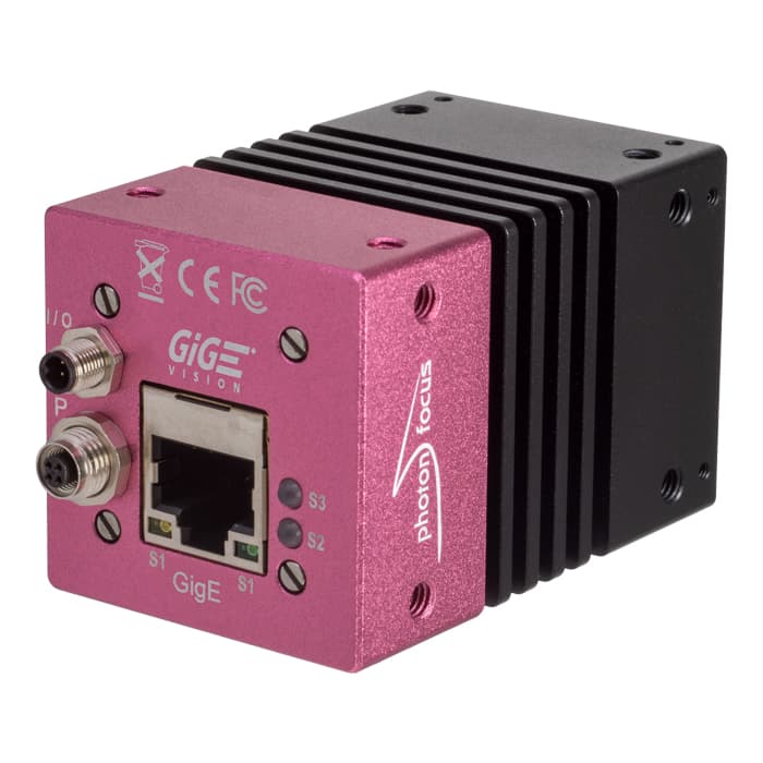 MV2-D2048x1088-C01-HSxx-G1-Back Magenta and black Photonfocus GigE Vision hyperspectral camera with Ethernet port and connectors