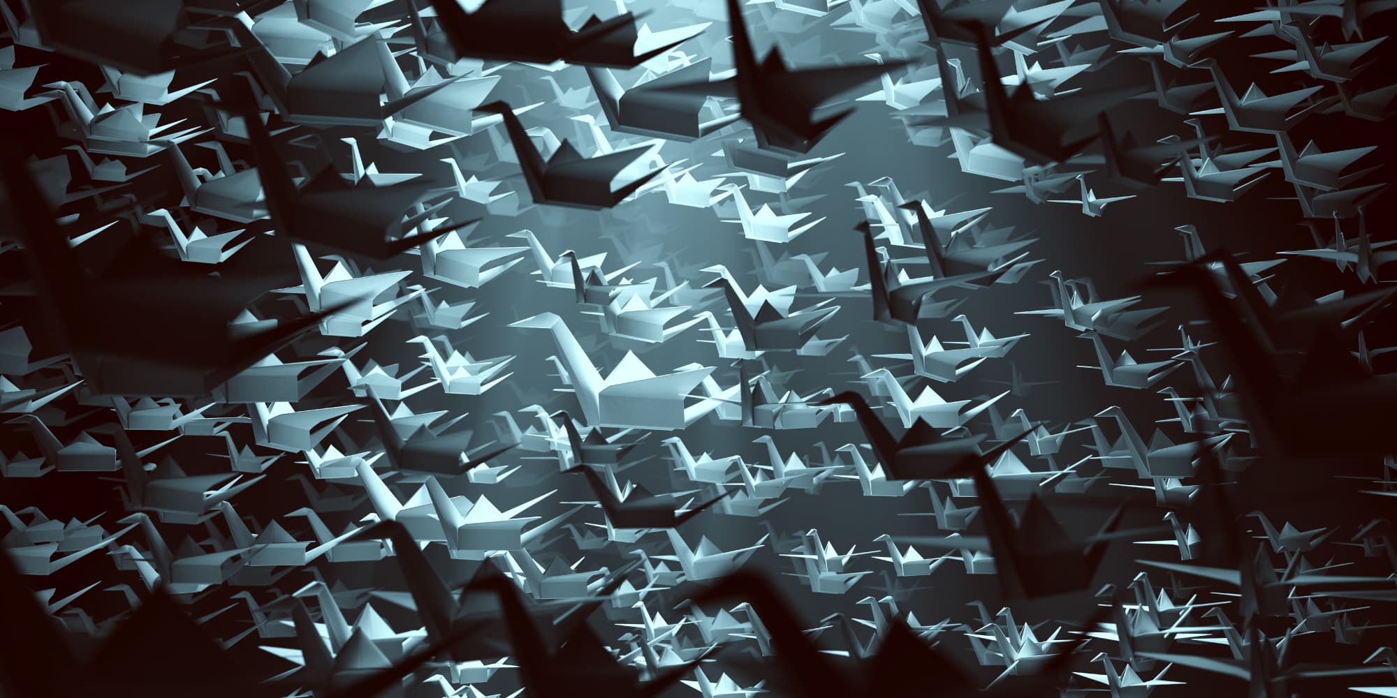 Origami-for-cells--self-folding-3D-cell-grippers-for-recording_1 Abstract 3D flock of folded paper cranes in cool blue tones