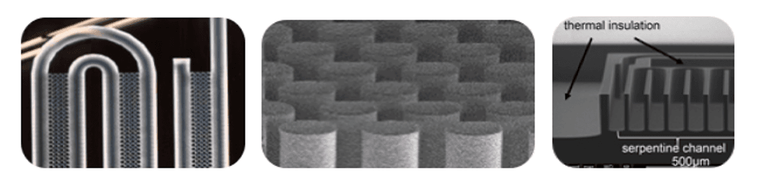 Microfluidic structures for sample preparation Three semiconductor-based microfluidic structures for sample prep: a crossflow filter, micropillar filter, and PCR microreactor.