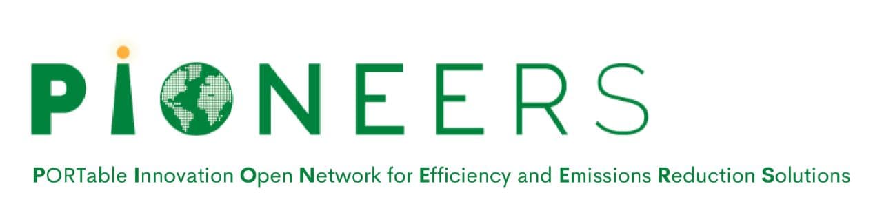 pioneers PIONEERS logo with a green globe in the wordmark and the tagline about emissions reduction solutions