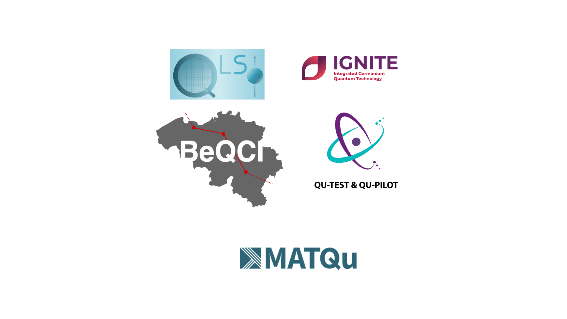 Quantum%20logos Collage of quantum project logos, including LS, IGNITE, BeQC, QU-TEST & QU-PILOT, and MATQu.