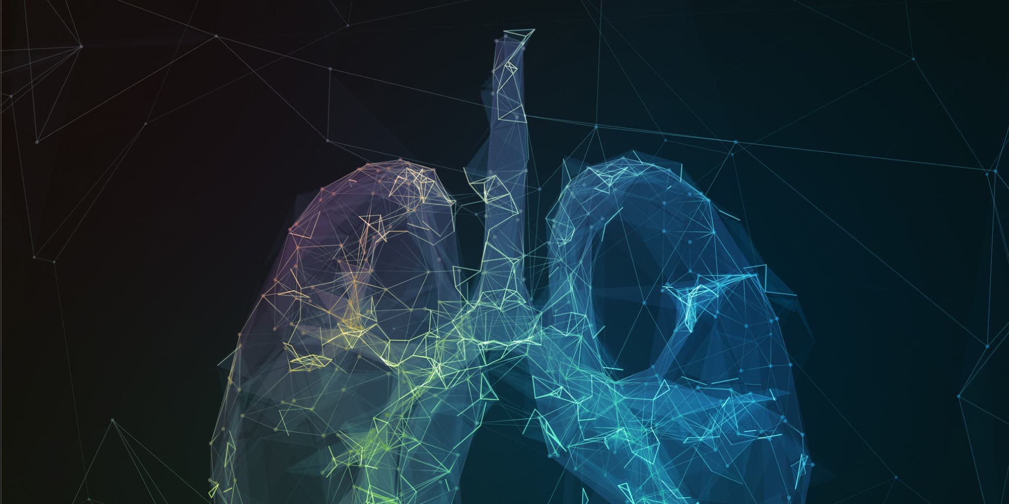 respiratorybeeldwebsite Abstract wireframe lungs in blue and green on a dark background