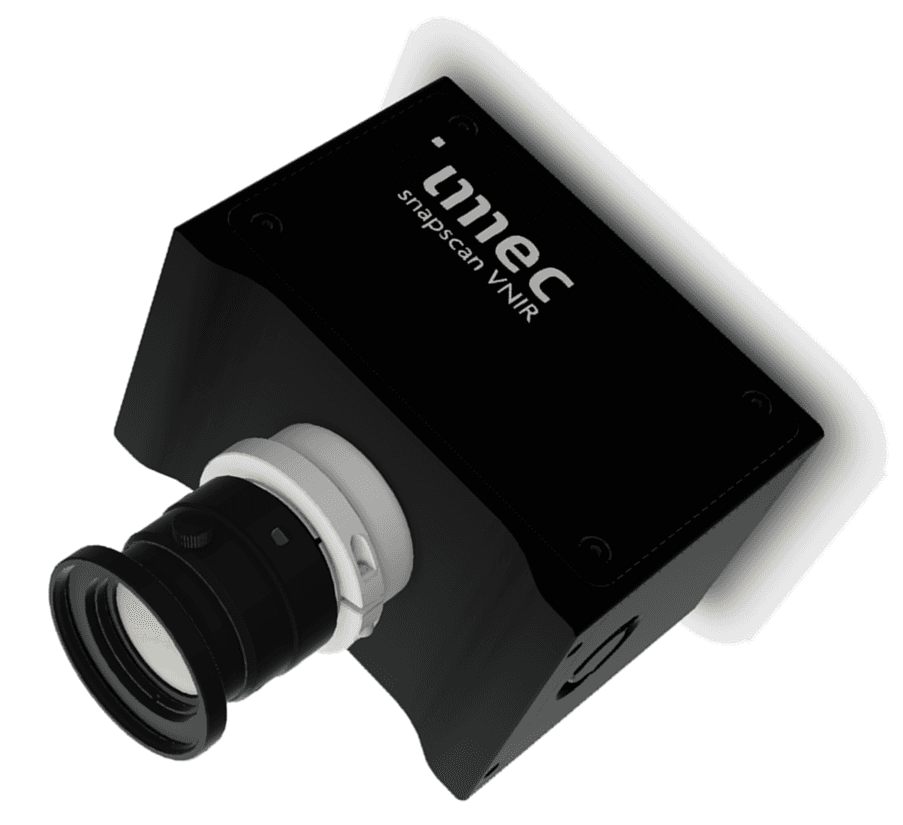 Snapcan-HSICamera_1 Black imec Snapscan V/NIR hyperspectral camera with lens attached