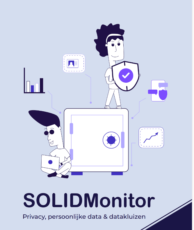 Solid%20Monitor Illustratie van twee personen rond een beveiligde datakluis met privacy-iconen en SOLIDMonitor-tekst