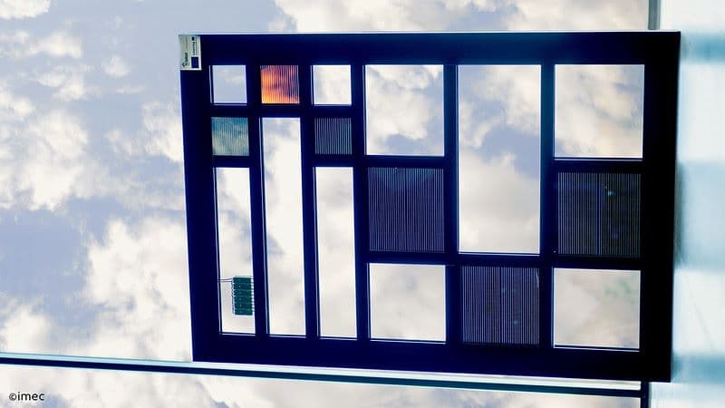 Thin-film%20PV Window-integrated thin-film PV panel with colored module sections against the sky