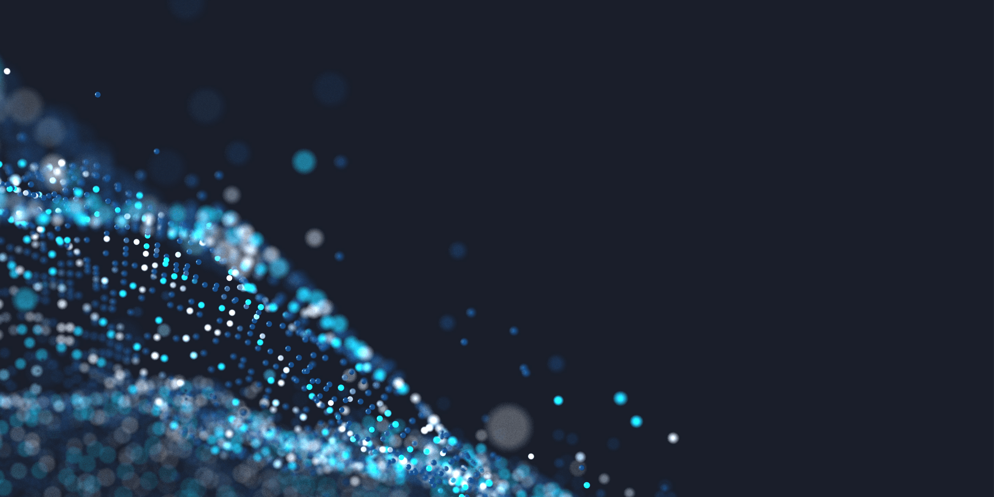 abstract blue and white particle wave Abstract blue and white particle wave on a dark background