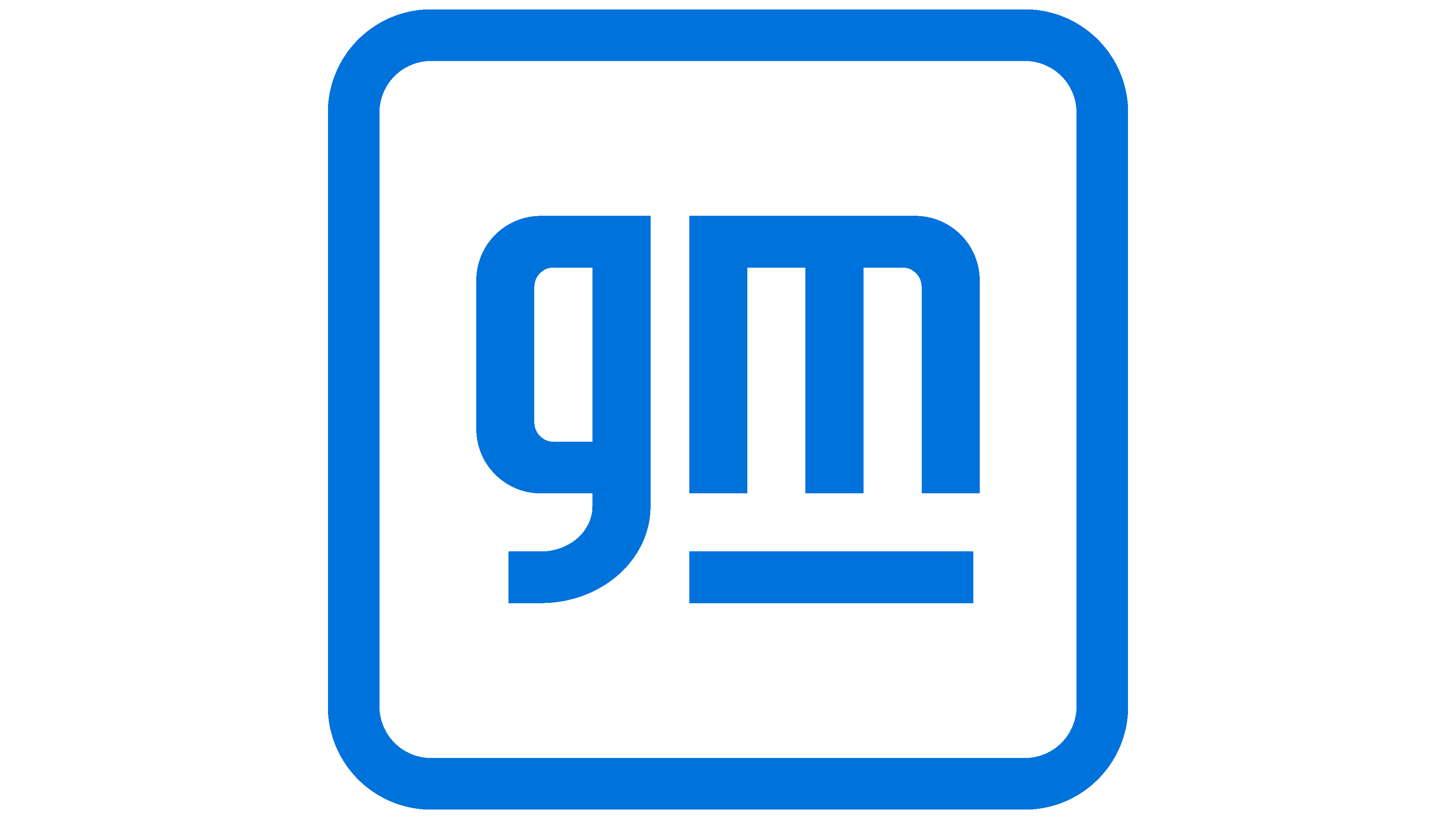 GM logo in blue on a black background