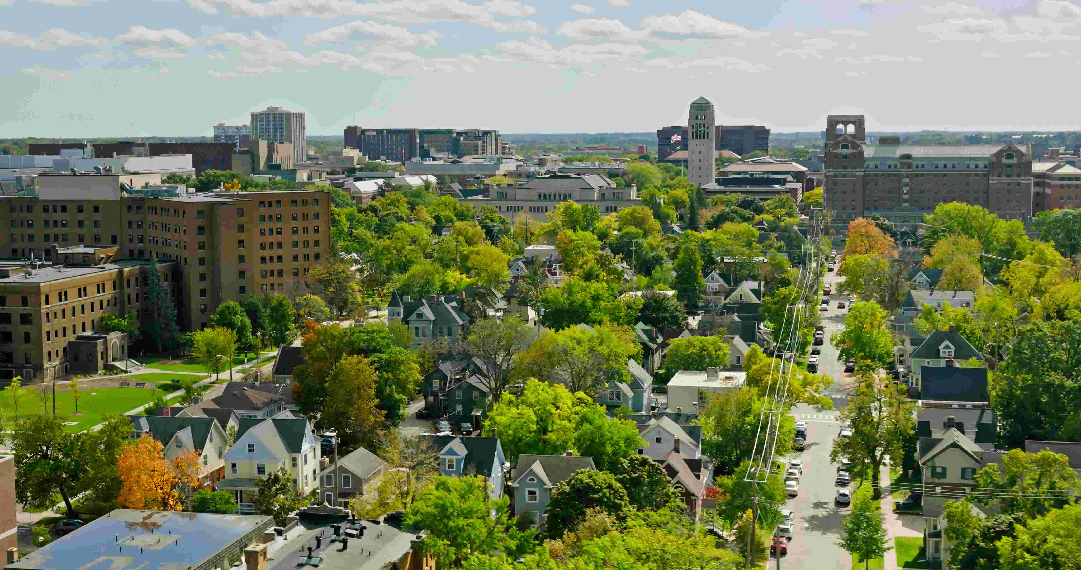 Imec%20Michigan Aerial view of Ann Arbor with the University of Michigan campus and nearby neighborhoods